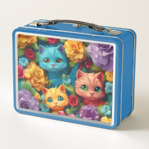 Lunch Box Chats colorés et fleurs joli design