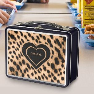 Lunch Box Cheetah Imprimer Motif Tan Brown & Coeur noir