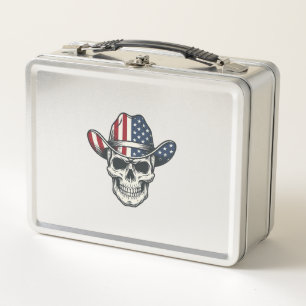 Lunch Box Chemise de gravure vintage de crâne de cowboy patr