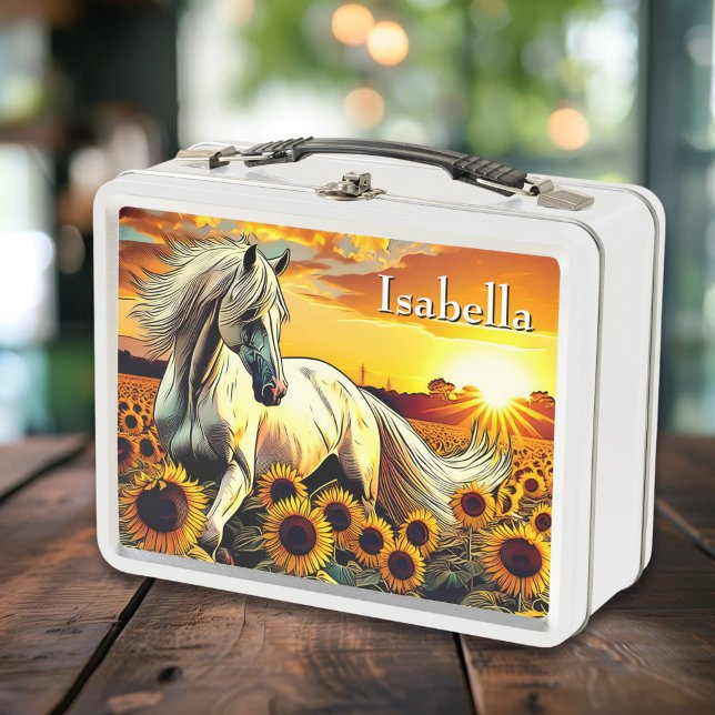Lunch Box Cheval blanc dans le champ des tournesols Personna (Créateur téléchargé)