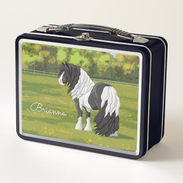 Lunch Box Cheval d'équipage du Pinto noir Piebald Gypsy Vann (Devant)