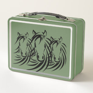 Lunch Box Cheval noir sur vert