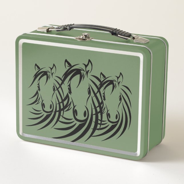 Lunch Box Cheval noir sur vert (Devant)