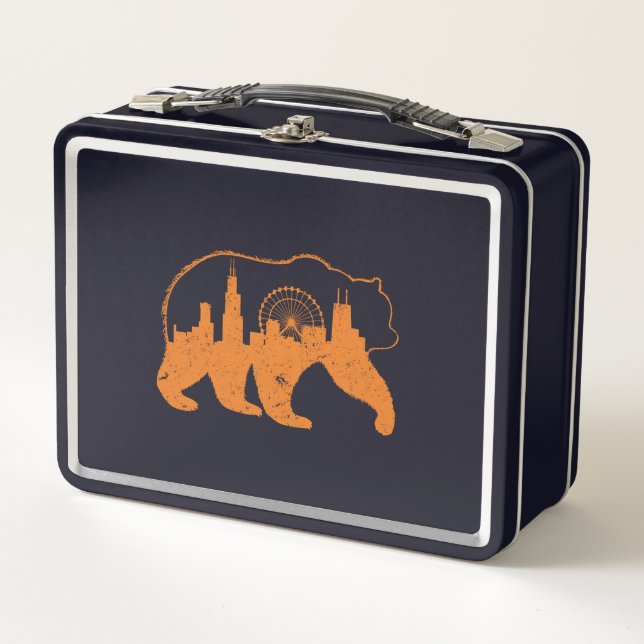 Lunch Box Chicago City Vêtement Downtown Walking Bear Silhou (Devant)