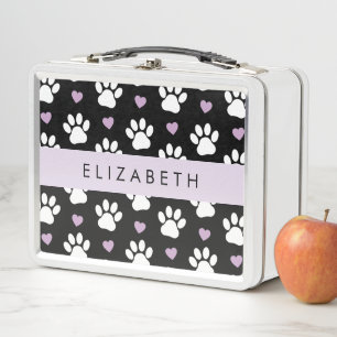 Lunch Box Chien Paws, White Paws, Lilac Hearts, Votre Nom