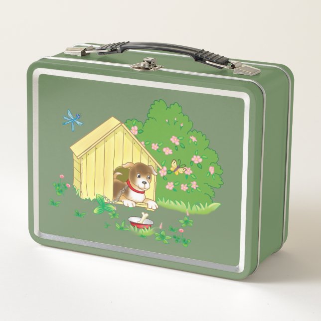 Lunch Box chiot dans un chenil et os dans un bol (Devant)