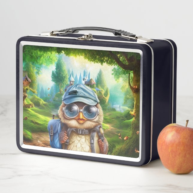 Lunch Box Chouette voyageuse dans une forêt enchantée (En situation)