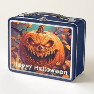Lunch Box Citrouille orange effrayante avec visage, Hallowee