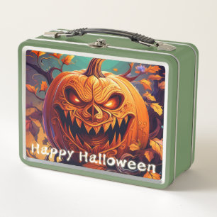 Lunch Box Citrouille orange effrayante avec visage, Hallowee