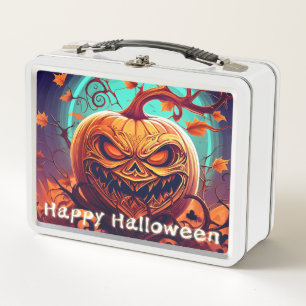 Lunch Box Citrouille orange effrayante avec visage, Hallowee