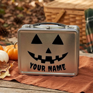 Lunch Box Citrouille Personnalisée Halloween Nom Noir & Blan