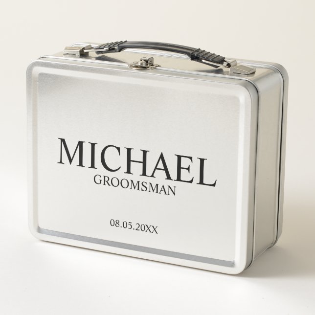 Lunch Box Classic Personnalisé Groomsman Metal Boîte Cadeau (Devant)