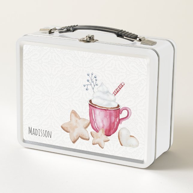 Lunch Box Coca Chaud De Noël Et Cookies Aquarelle (Devant)