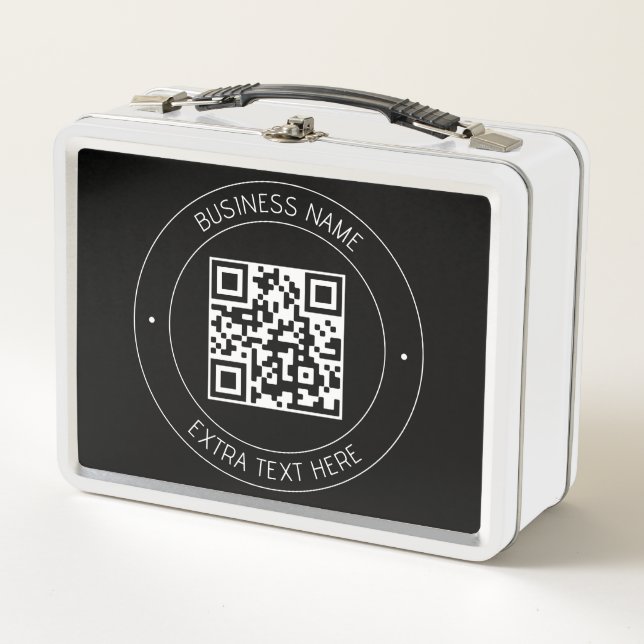 Lunch Box Code QR et texte modifiable | Noir et blanc (Devant)