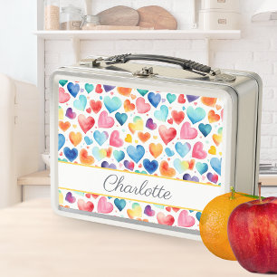 Lunch Box Cœur Aquarelle Couleur Mignonne Amour Nom Personna
