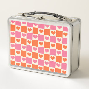 Lunch Box Coeurs de tableau de bord en rose, orange et crème