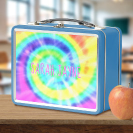 Lunch Box Colorful Rainbow Tie Dye Trippy Metal Lunette Box
