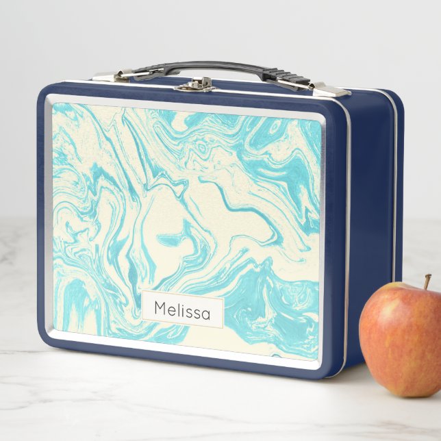 Lunch Box Cool marbre design en Turquoise et Crème sur mesur (En situation)