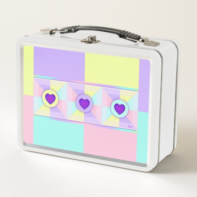 Lunch Box Couleurs pastel & coeurs violets battre (Devant)