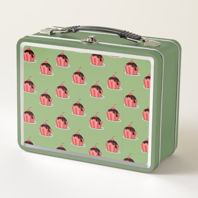 Lunch Box Coupes de crème glacée rose sur vert (Devant)