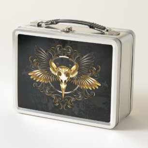 Lunch Box Crâne d'oiseaux dorés sur arrière - plan noir