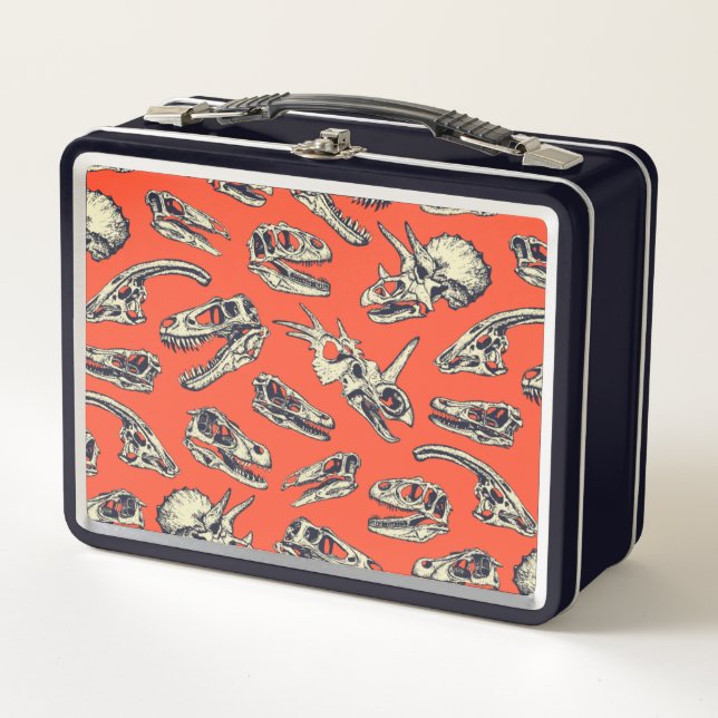 Lunch Box Crânes de dinosaures orange et marine (Devant)