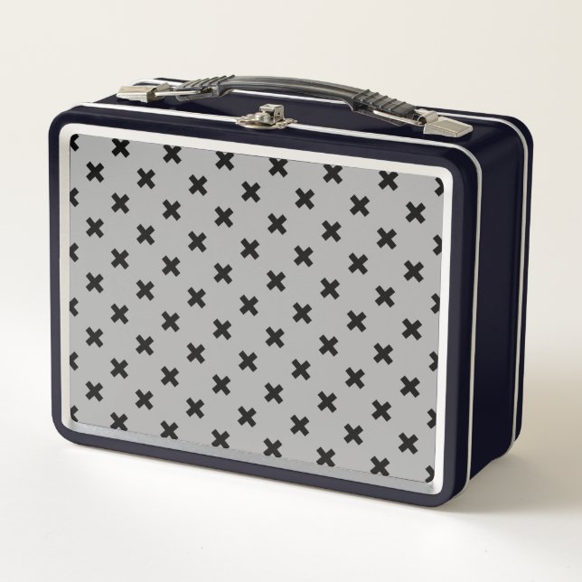 Lunch Box Croix noire coutures sur gris (Devant)