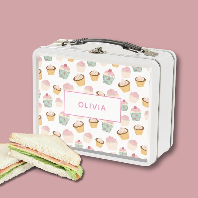 Lunch Box Cupcake Nom personnalisé personnalisé personnalisé (Cute cupcake lunch box, perfect for back to school. Personalize with your own name or text.)