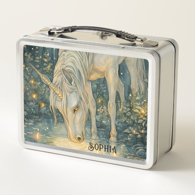 Lunch Box Custom Enchanted Emerald Forest Unicorn  (Dos)
