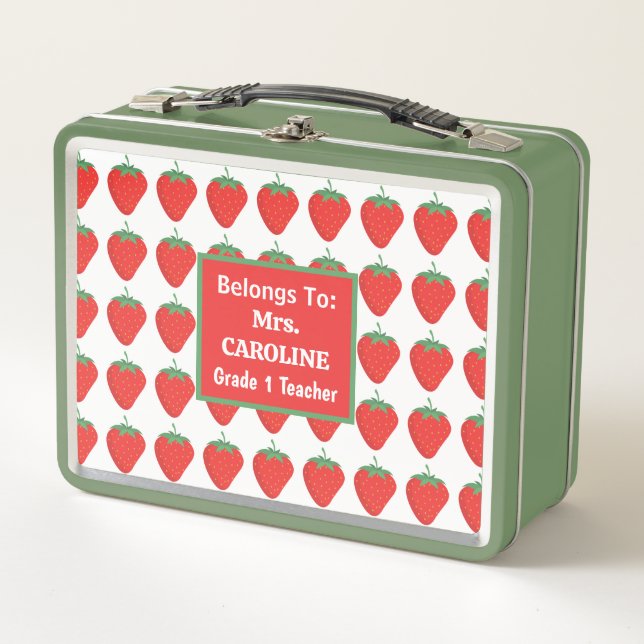 Lunch Box Custom Green & Red Strawberry Motif Enseignant (Devant)