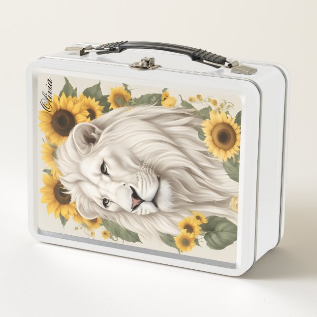 Lunch Box Custom Name Lunch Box, Sunflower Magical Lion (Devant)
