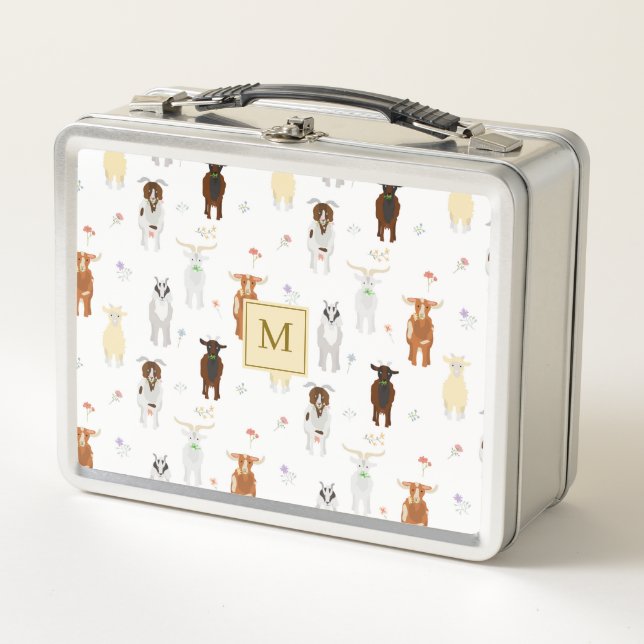 Lunch Box Cute Goats Farm Animals Monogrammed (Devant)