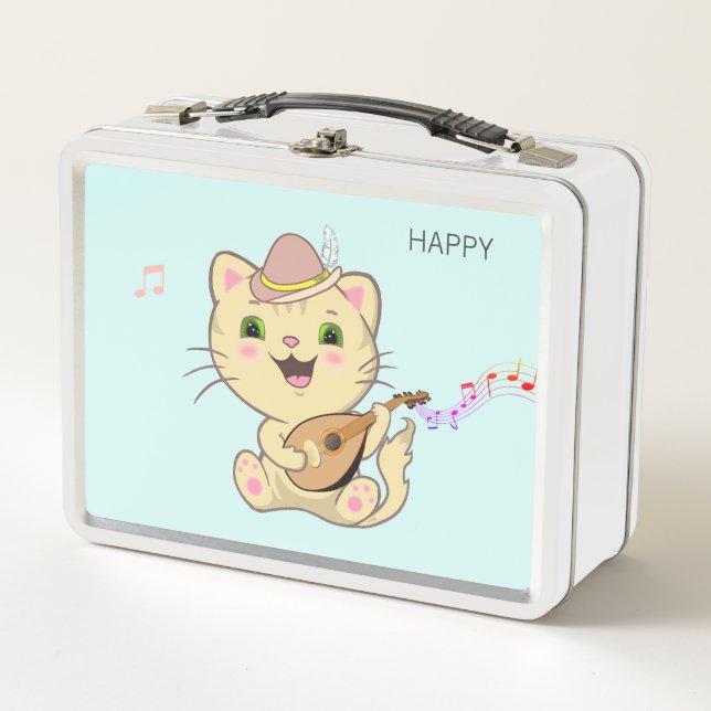 Lunch Box Cute Musical Ginger Caramel Tabby Chat (Devant)