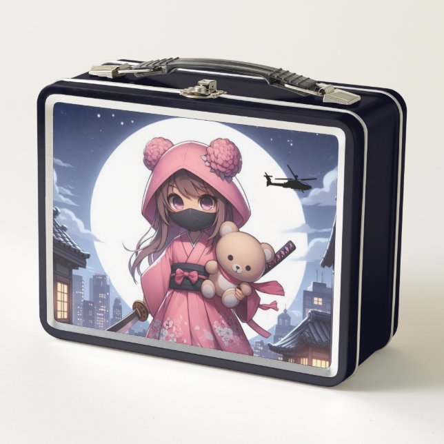 Lunch Box Cute ninja guerrière fille & teddy (Devant)
