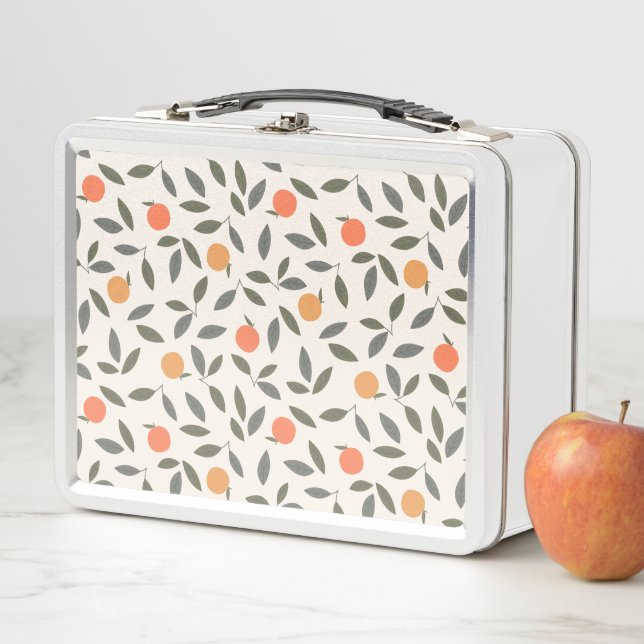 Lunch Box Cute Orange et Motif Feuille (En situation)