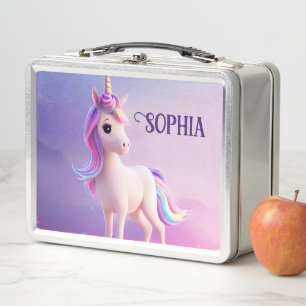 Lunch Box Cute Unicorne Blanche Avec Rose & Bleu Mane