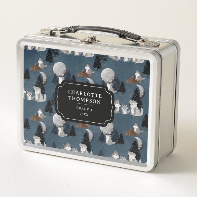 Lunch Box Cute Wolf Pack Woodland Night Sky Moon (Devant)