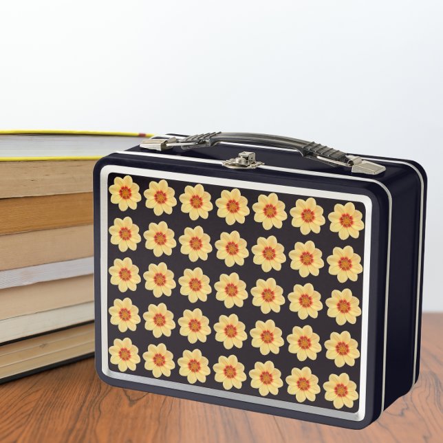 Lunch Box Dahlia jaune motif floral sur noir (In Situ Books)