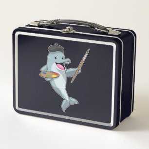 Lunch Box Dauphin comme Peintre avec pinceau et couleur