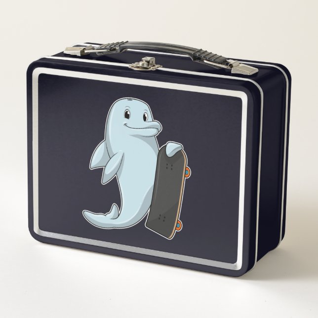 Lunch Box Dauphin en patinage avec skateboard (Devant)