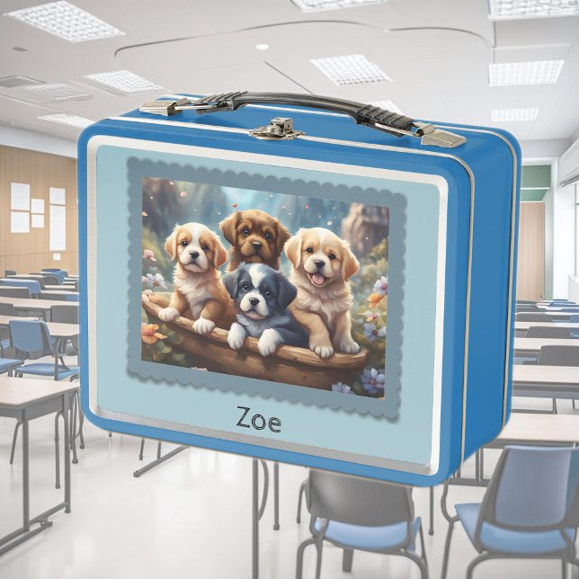 Lunch Box De mignons chiots dans un panier, des enfants pers (Créateur téléchargé)