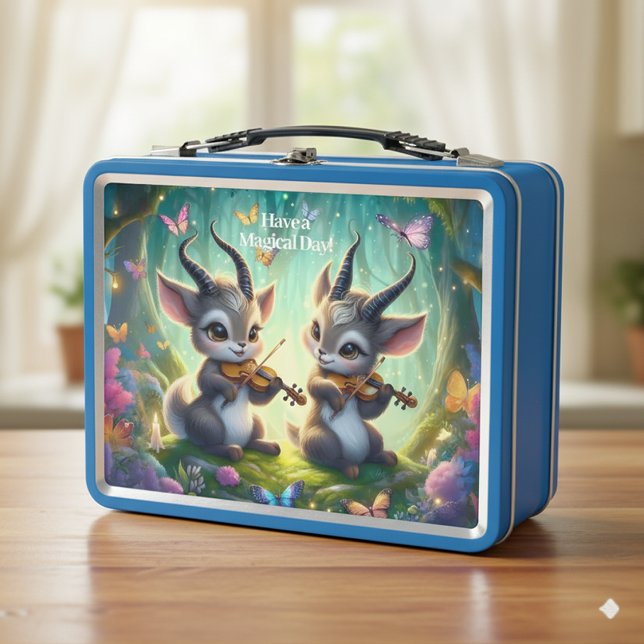 Lunch Box De mignons saolas jouent aux violons dans une forê (Saolas Playing Violas in Magical Forest Lunchbox Cover Photo)