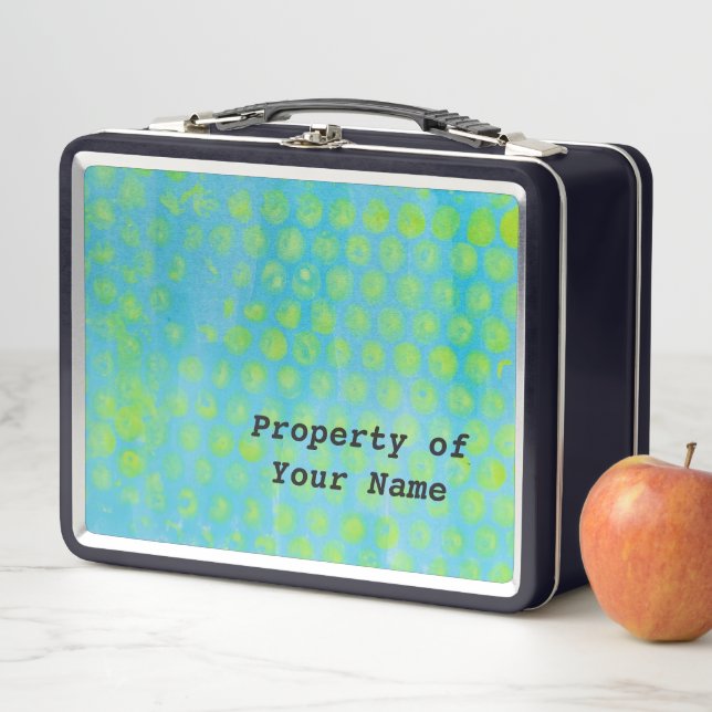 Lunch Box Design abstrait bleu et jaune (En situation)