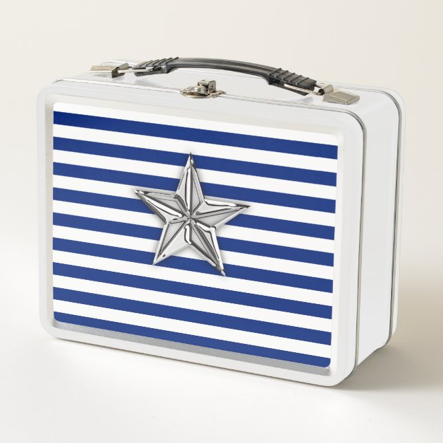 Lunch Box Design Nautique en étoile d'argent sur les bandes (Devant)
