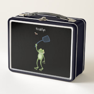 Lunch Box Dessin animé d'une grenouille verte drôle qui chas