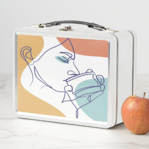 Lunch Box dessin d'art affiche d'une femme buvant du café