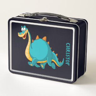 Lunch Box Dinosaure bleu mou personnalisé sur noir