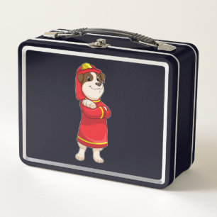 Lunch Box Dog as Firefighter with Helmet