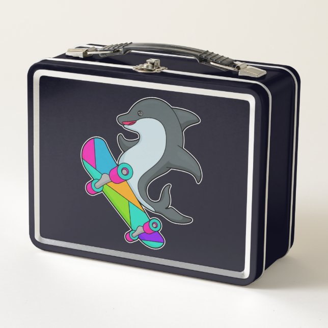 Lunch Box Dolpin comme patineur avec skateboard (Devant)