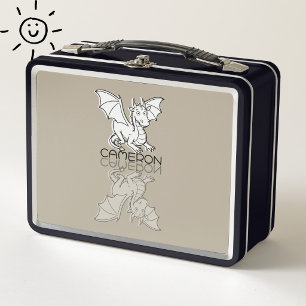Lunch Box Doux Dragon Gris Doodle Nom Personnalisé